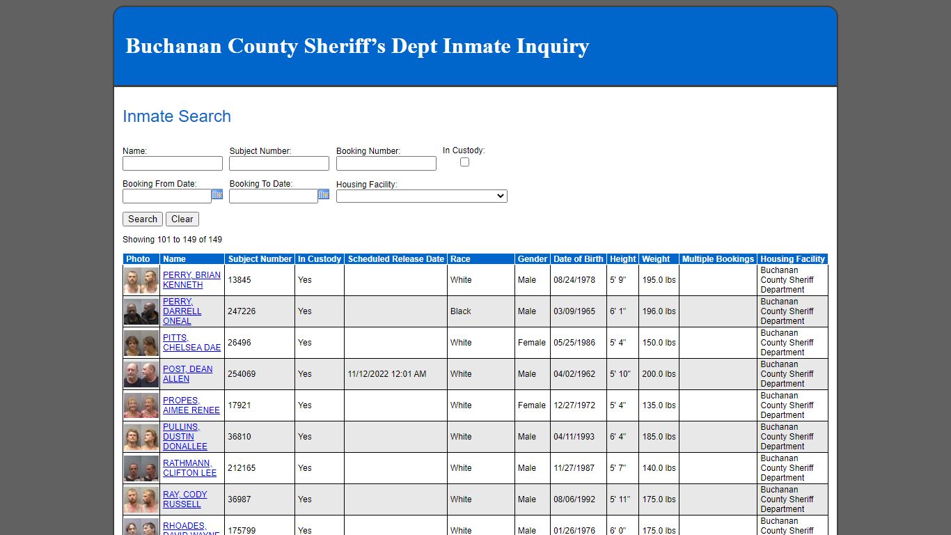 Inmate Search - Buchanan County, Missouri